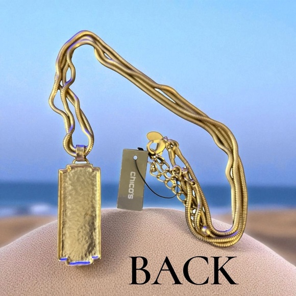 NWT Chico’s Gold and Silver Metallic Rectangle Pendant Necklace - Picture 4 of 5